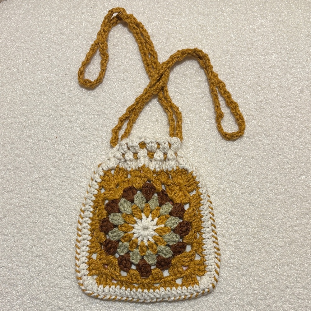 Handcrafted Crochet Granny Square Drawstring Purse
